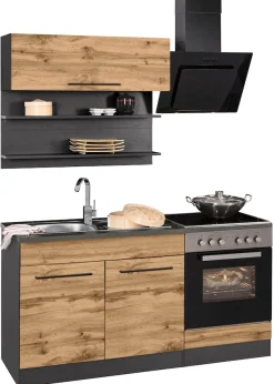 KOCHSTATION Pantryküche »KS-Tulsa« Breite 160 cm, schwarze Metallgriffe, hochwertige MDF Fronten