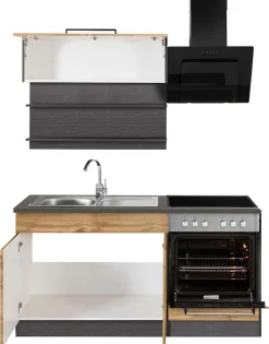 KOCHSTATION Pantryküche »KS-Tulsa« Breite 160 cm, schwarze Metallgriffe, hochwertige MDF Fronten