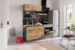 KOCHSTATION Pantryküche »KS-Tulsa« Breite 160 cm, schwarze Metallgriffe, hochwertige MDF Fronten