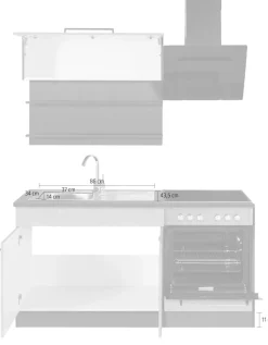 KOCHSTATION Pantryküche »KS-Tulsa« Breite 160 cm, schwarze Metallgriffe, hochwertige MDF Fronten