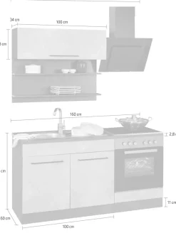 KOCHSTATION Pantryküche »KS-Tulsa« Breite 160 cm, schwarze Metallgriffe, hochwertige MDF Fronten