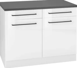 KOCHSTATION Unterschrank »KS-Tulsa« 100 cm breit, 2 Schubkästen, 2 Türen, schwarzer Metallgriff, MDF Front