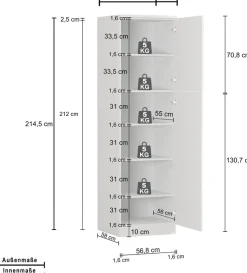 KOCHSTATION Vorratsschrank »Luna, Hochschrank, Küchenvorratsschrank, Speiseschrank, Made in Italy« B/T/H: 60×60×214,5 cm, mit 6 großzügigen Fächern