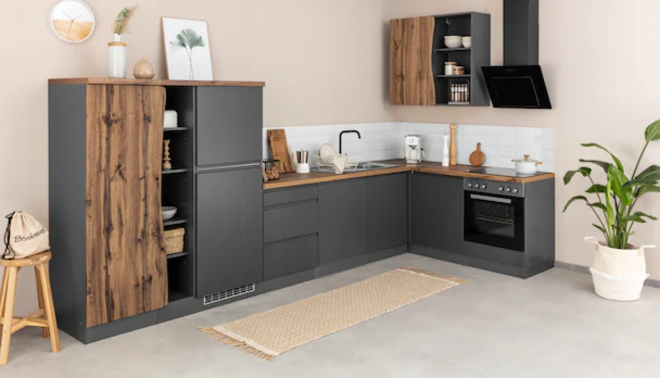 KOCHSTATION Winkelküche »KS-Bruneck« Stellbreite 380/180 cm breit, wahlweise mit oder ohne E-Geräte, MDF