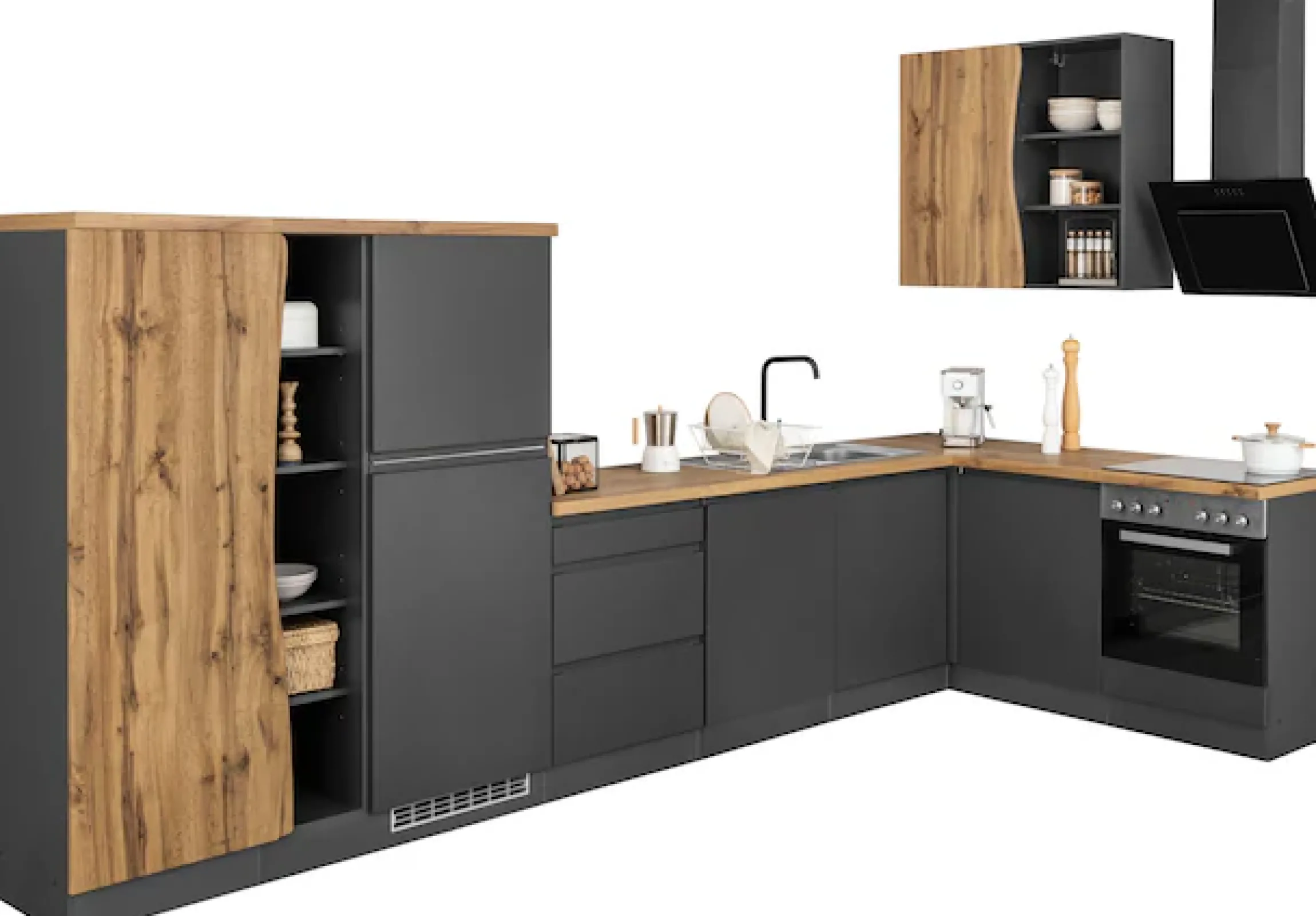 KOCHSTATION Winkelküche »KS-Bruneck« Stellbreite 380/180 cm breit, wahlweise mit oder ohne E-Geräte, MDF