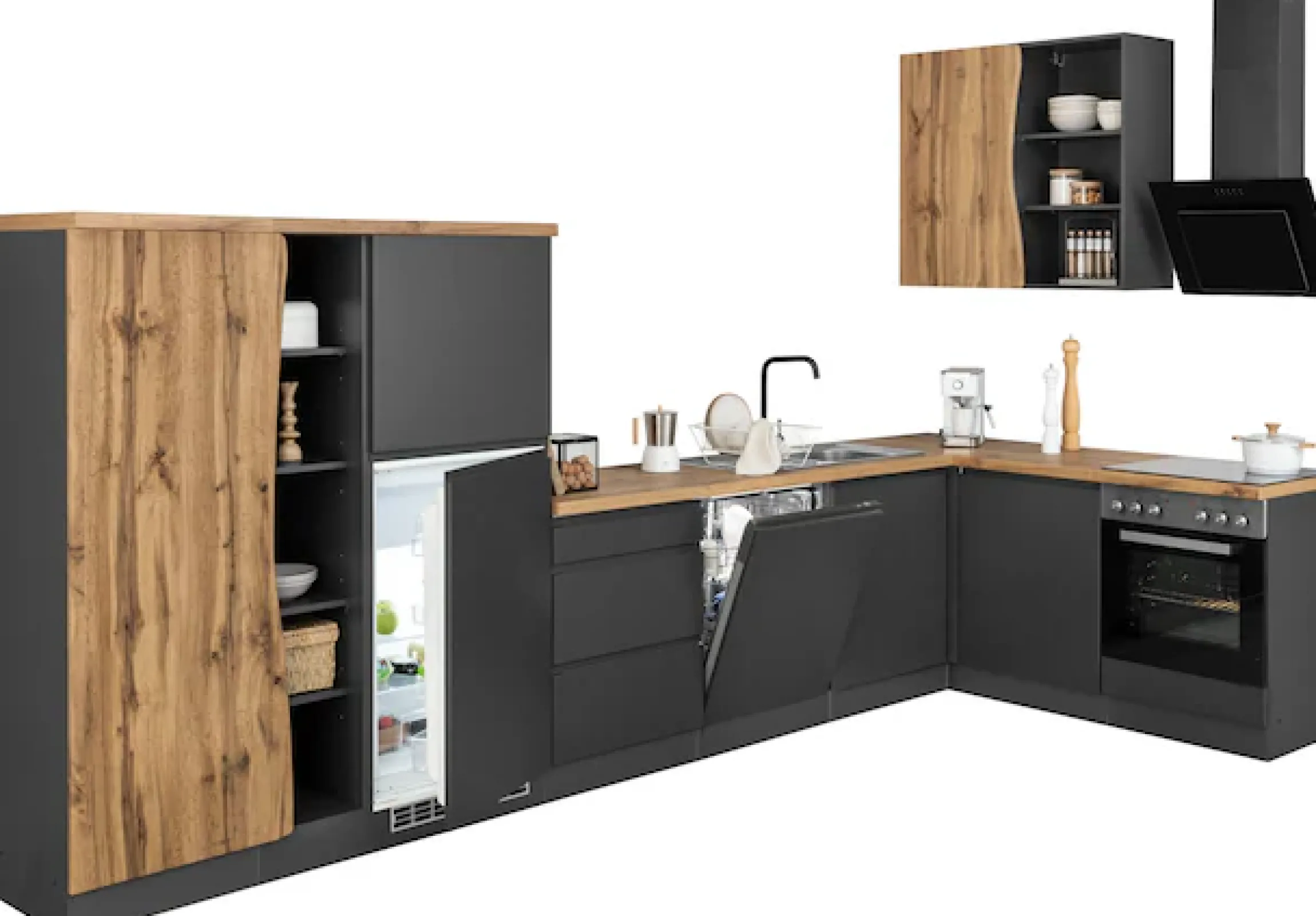 KOCHSTATION Winkelküche »KS-Bruneck« Stellbreite 380/180 cm breit, wahlweise mit oder ohne E-Geräte, MDF