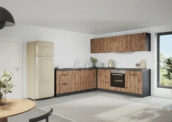 KOCHSTATION Winkelküche »KS-Lagos, Stellbreite 240/240 cm« wahlweise mit E-Geräten und Spüle edelstahl oder schwarz