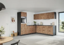 KOCHSTATION Winkelküche »KS-Lagos, Stellbreite 240/240 cm, wahlweise mit E-Geräten« GK-oder Induktionskochfeld,Kühlschrank,Spüle edelstahl oder schwarz