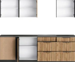 KOCHSTATION Winkelküche »KS-Lagos, Stellbreite 240/240 cm, wahlweise mit E-Geräten« GK-oder Induktionskochfeld,Kühlschrank,Spüle edelstahl oder schwarz