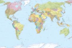 Komar Vliestapete »Vlies- World Map - Größe 368 x 248 cm« bedruckt glatt Wohnzimmer, Schlafzimmer