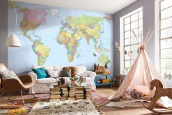 Komar Vliestapete »Vlies- World Map - Größe 368 x 248 cm« bedruckt glatt Wohnzimmer, Schlafzimmer