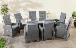 KONIFERA Garten-Essgruppe »»New Paris«« Set, 8 Sessel, Rückenlehne verstellbar, Tisch 100x200x75 cm, inkl. Auflagen, 25 Stk. tlg. Aluminium/Polyrattan