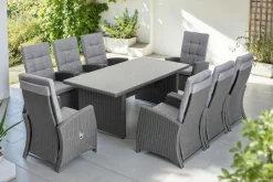 KONIFERA Garten-Essgruppe »»New Paris«« Set, 8 Sessel, Rückenlehne verstellbar, Tisch 100x200x75 cm, inkl. Auflagen, 25 Stk. tlg. Aluminium/Polyrattan
