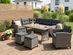 KONIFERA Gartenlounge-Set »Keros Premium« Set, 2x 2er Sofa, 1x Ecke, 1x Sessel, 2x Hocker, 1x Tisch 145x75x67,5cm, 20 Stk. tlg. Ecklounge, Polyrattan, Stahl, geeignet für 8 Personen, inkl. Auflagen