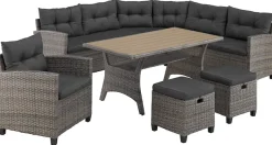 KONIFERA Gartenlounge-Set »Keros Premium« Set, 2x 2er Sofa, 1x Ecke, 1x Sessel, 2x Hocker, 1x Tisch 145x75x67,5cm, 20 Stk. tlg. Ecklounge, Polyrattan, Stahl, geeignet für 8 Personen, inkl. Auflagen