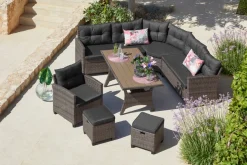 KONIFERA Gartenlounge-Set »Keros Premium« Set, 2x 2er Sofa, 1x Ecke, 1x Sessel, 2x Hocker, 1x Tisch 145x75x67,5cm, 20 Stk. tlg. Ecklounge, Polyrattan, Stahl, geeignet für 8 Personen, inkl. Auflagen