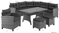 KONIFERA Gartenlounge-Set »Keros Premium« Set, 2x 2er Sofa, 1x Ecke, 1x Sessel, 2x Hocker, 1x Tisch 145x75x67,5cm, 20 Stk. tlg. Ecklounge, Polyrattan, Stahl, geeignet für 8 Personen, inkl. Auflagen