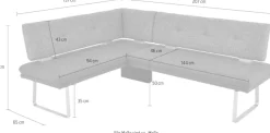 K+W Komfort & Wohnen Eckbank »Giacomo II Esszimmerbank« Flachstahlkufe in edelstahlfarbig lackiert, Rücken und Sitz gesteppt