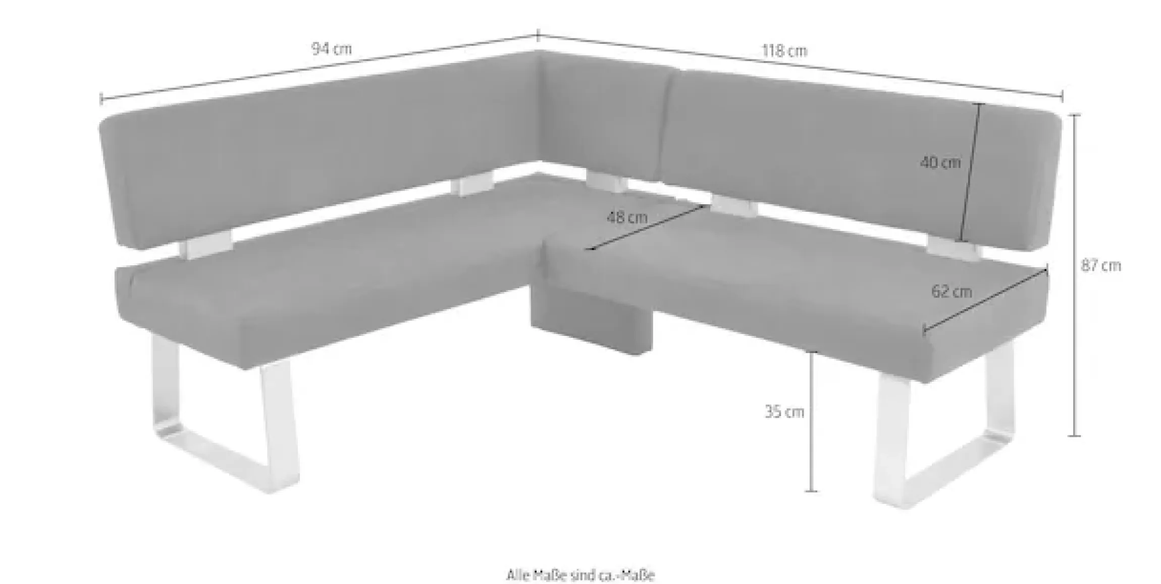K+W Komfort & Wohnen Eckbank »Santos II Esszimmerbank« gepolstert, Eckbank, wahlweise langer Schenkel 180cm rechts oder links