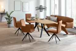 K+W Komfort & Wohnen Esstisch Massivholz mit bootsförmiger Tischplatte im Materialmix