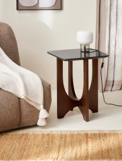 LeGer Home by Lena Gercke Beistelltisch »Kirella« mit Marmor-Optik und massivem Eschenholz-Kreuzfuß, Breite 45 cm