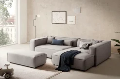 LeGer Home by Lena Gercke Ecksofa »PIARA XXL Struktur u. Leinenoptik, L-Form, Schlaffunktion« Hocker stellbar zum Schlafsofa (Krokodilverbinder), tiefe Sitzfläche
