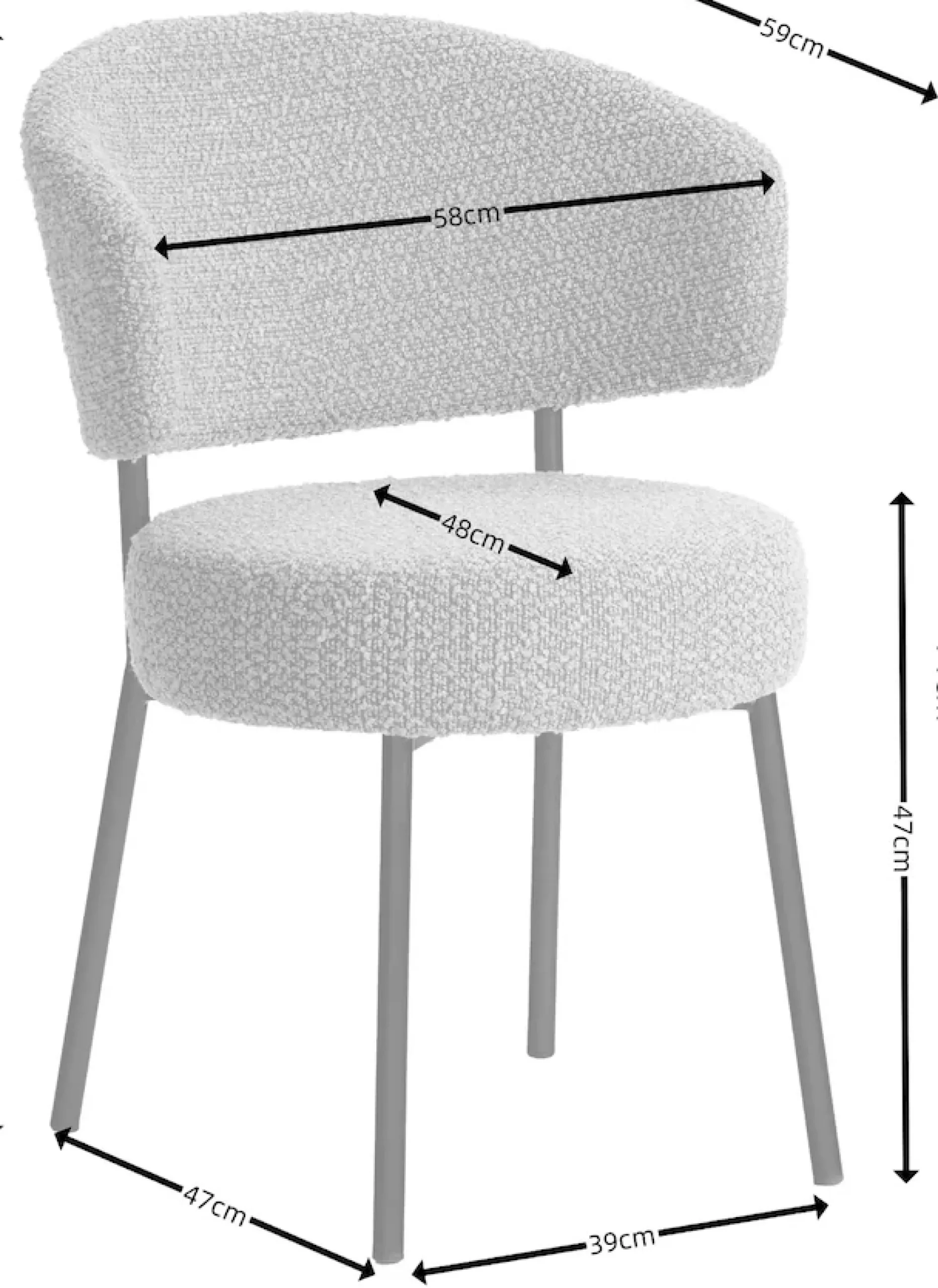 LeGer Home by Lena Gercke Esszimmerstuhl »Sölve« (Set) 2 Stk.Boucle Bezugsstoff, Metallgestell, Sitztiefe 48 cm