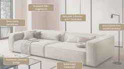 LeGer Home by Lena Gercke 3-Sitzer »PIARA XXL Cord, Sofa mit Kedernaht« schwarze Füße, bequemer Sitzkomfort, extra tiefe Sitzfläche