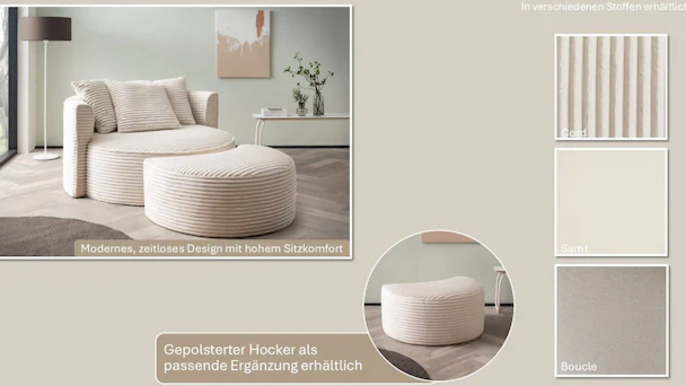 LeGer Home by Lena Gercke XXL-Sessel »ISALIE Samtoptik, Lesesessel, Loveseat, inklusive Zierkissen« extra große Sitzfläche, optional mit Hocker, 3 Bezugsstoffe