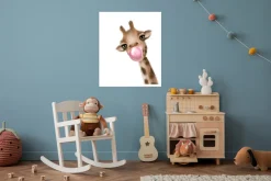 Lüttenhütt Bild mit Rahmen »oder Poster, Giraffe mit Kaugummi in Rosa« Fantasy | Giraffe | Giraffen Bilder | Tiere 1 Stk. tlg. HD Premium Druck