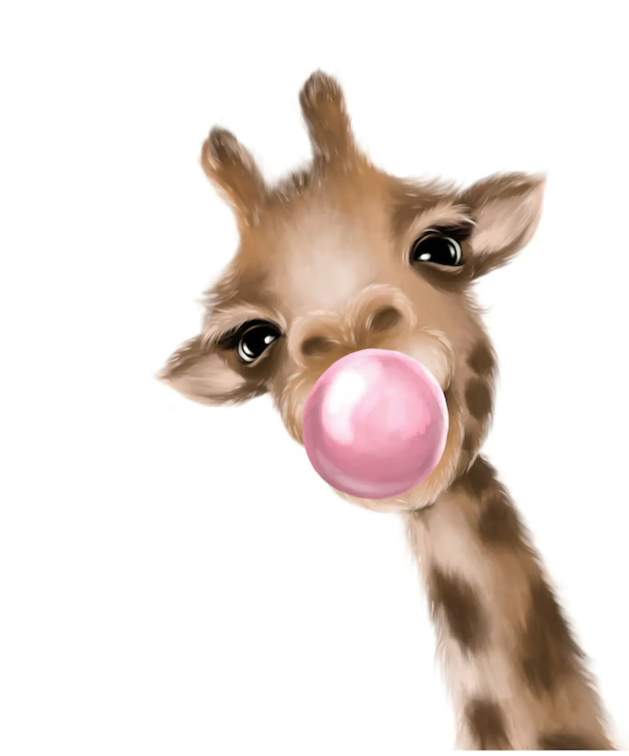 Lüttenhütt Bild mit Rahmen »oder Poster, Giraffe mit Kaugummi in Rosa« Fantasy | Giraffe | Giraffen Bilder | Tiere 1 Stk. tlg. HD Premium Druck