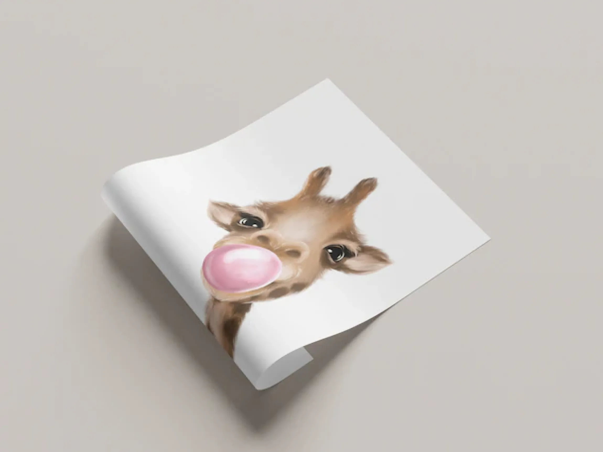 Lüttenhütt Bild mit Rahmen »oder Poster, Giraffe mit Kaugummi in Rosa« Fantasy | Giraffe | Giraffen Bilder | Tiere 1 Stk. tlg. HD Premium Druck