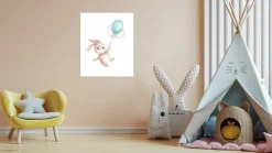 Lüttenhütt Bild mit Rahmen »oder Poster, Fliegender Hase mit Luftballons« Fantasy | Luftballon | Tiere 1 Stk. tlg. HD Premium Druck