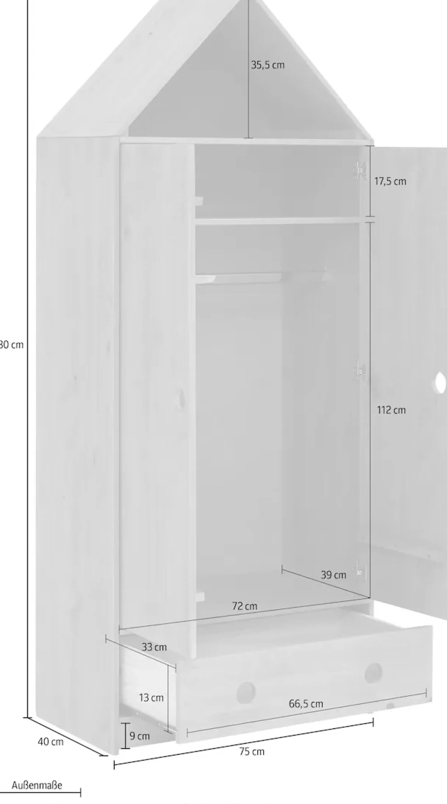 Lüttenhütt Kleiderschrank »Alpi« Kiefernholz, mit Einlegeböden und Kleiderstange, Höhe 180 cm