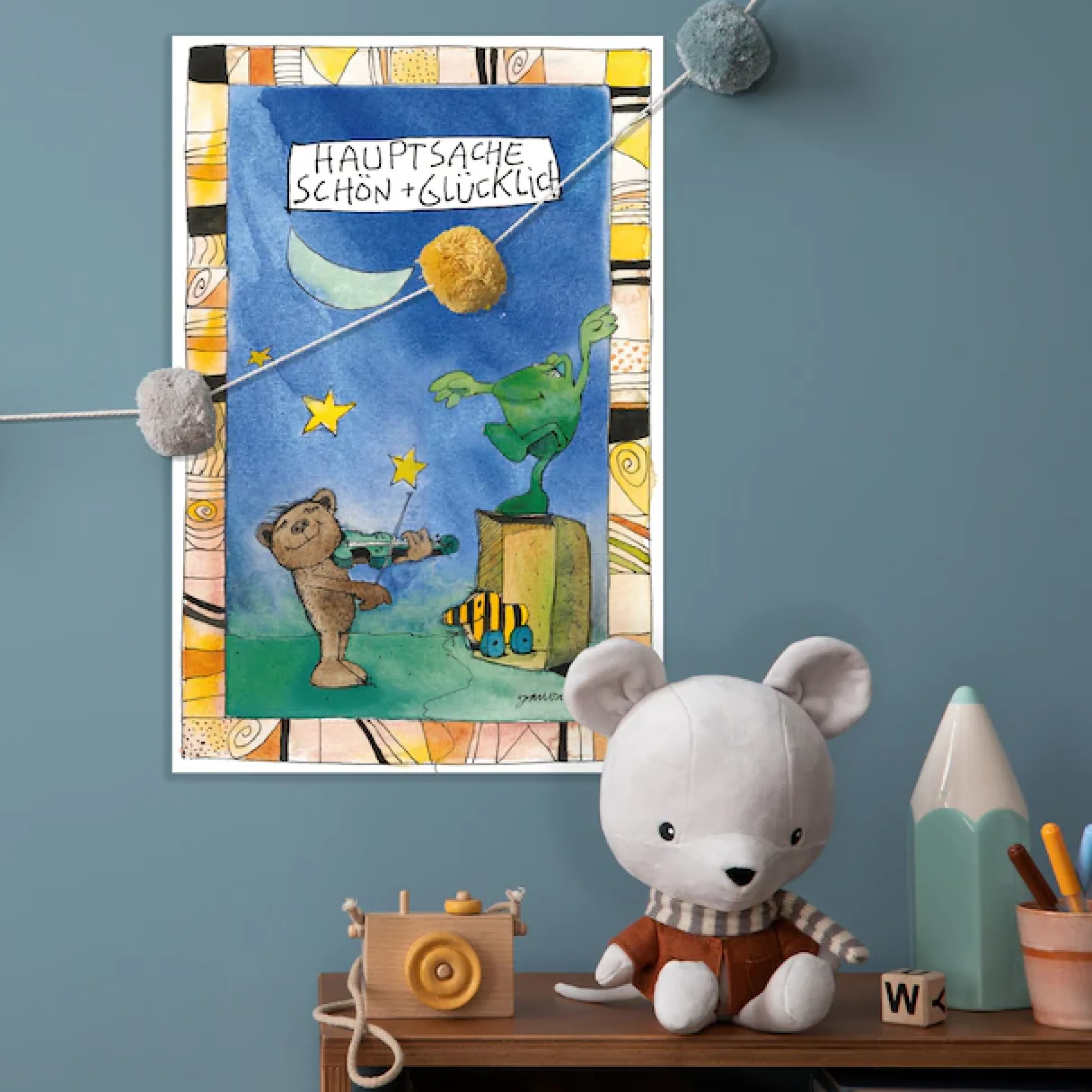 LuckyLinde Wanddekoobjekt »Der kleine Bär - Hauptsache schön glücklich« Exklusive JANOSCH Kindermotive, Stahlschild
