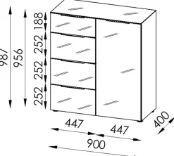 Manjana Möbel Highboard »mit Chrom oder Schwarz matten Metallgriffen & Glasfront, Soft-Close« melaminbeschichteter Korpus, mit Vollauszug, Made in Germany