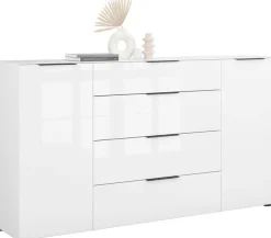 Manjana Möbel Kommode »Style« mit Glasfronten, mit Metallgriffen, melaminbeschichtet