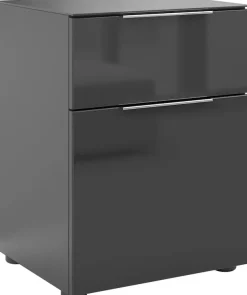 Manjana Möbel Nachtkommode »mit Chrom oder Schwarz matten Metallgriffen« mit Glasfronten, melaminbeschichtete Oberfläche, mit Vollauszug