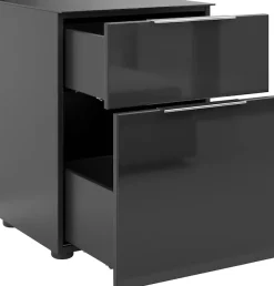 Manjana Möbel Nachtkommode »mit Chrom oder Schwarz matten Metallgriffen« mit Glasfronten, melaminbeschichtete Oberfläche, mit Vollauszug