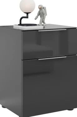 Manjana Möbel Nachtkommode »mit Chrom oder Schwarz matten Metallgriffen« mit Glasfronten, melaminbeschichtete Oberfläche, mit Vollauszug