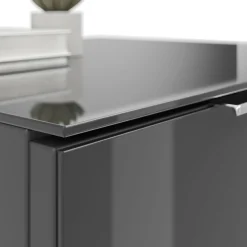 Manjana Möbel Nachtkommode »mit Chrom oder Schwarz matten Metallgriffen« mit Glasfronten, melaminbeschichtete Oberfläche, mit Vollauszug