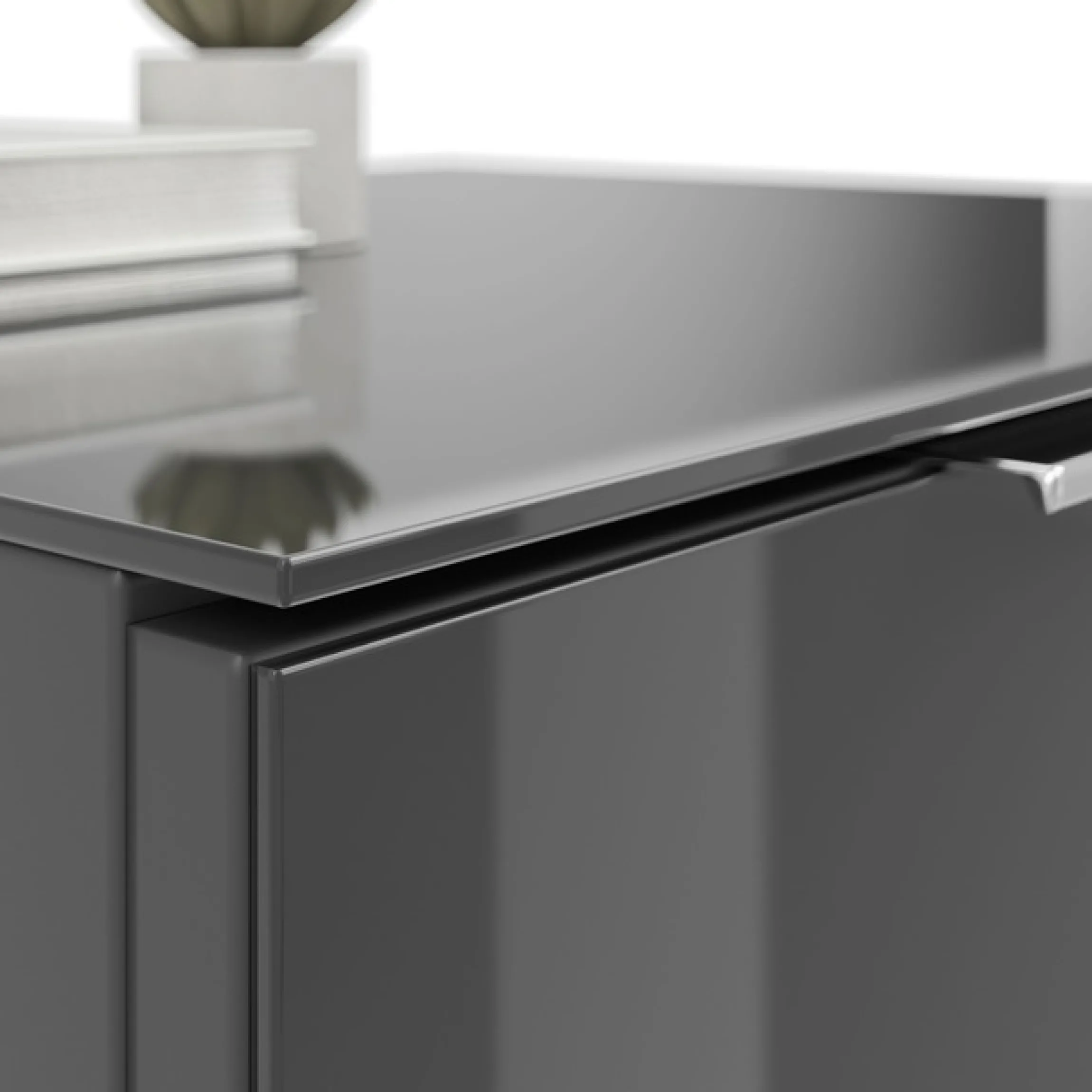 Manjana Möbel Nachtkommode »mit Chrom oder Schwarz matten Metallgriffen« mit Glasfronten, melaminbeschichtete Oberfläche, mit Vollauszug
