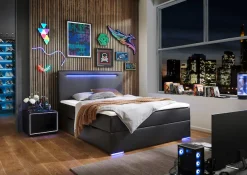 meise.möbel Boxbett »CANDELA, Polsterbett mit Bettkasten, inkl. Taschenfederkernmatratze H3« mit Kaltschaum-Topper & LED-Beleuchtung, Liegefläche 140x200 cm