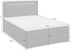 meise.möbel Boxbett »CANDELA, Polsterbett mit Bettkasten, inkl. Taschenfederkernmatratze H3« mit Kaltschaum-Topper & LED-Beleuchtung, Liegefläche 140x200 cm