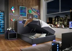 meise.möbel Boxbett »CANDELA, Polsterbett mit Bettkasten, inkl. Taschenfederkernmatratze H3« mit Kaltschaum-Topper & LED-Beleuchtung, Liegefläche 140x200 cm