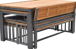 MERXX Garten-Essgruppe »Milos« Set, 4 Bänke (2x mit und 2x ohne Rückenlehne), 2 Tische, 4 Sitzkissen, 10 Stk. tlg. Set ist komplett ineinander verstaubar, geeignet für 12 Personen
