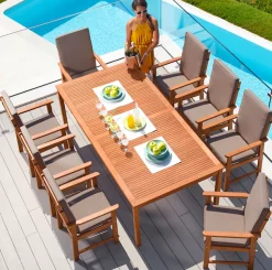 MERXX Garten-Essgruppe »Montana« 8x Sessel, inkl. Auflagen, 1x Tisch 220x110 cm, 17 Stk. tlg. Eukalyptusholz, FSC® Mix