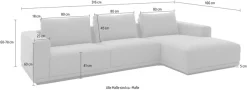 Musterring Ecksofa »JustB! PM200, Holzrahmen in schwarz, wahlw. Sitzvorzug, Breite 316cm« Anreihsofa links & Longchair rechts, mit Armlehnen, inkl. Rückenkissen
