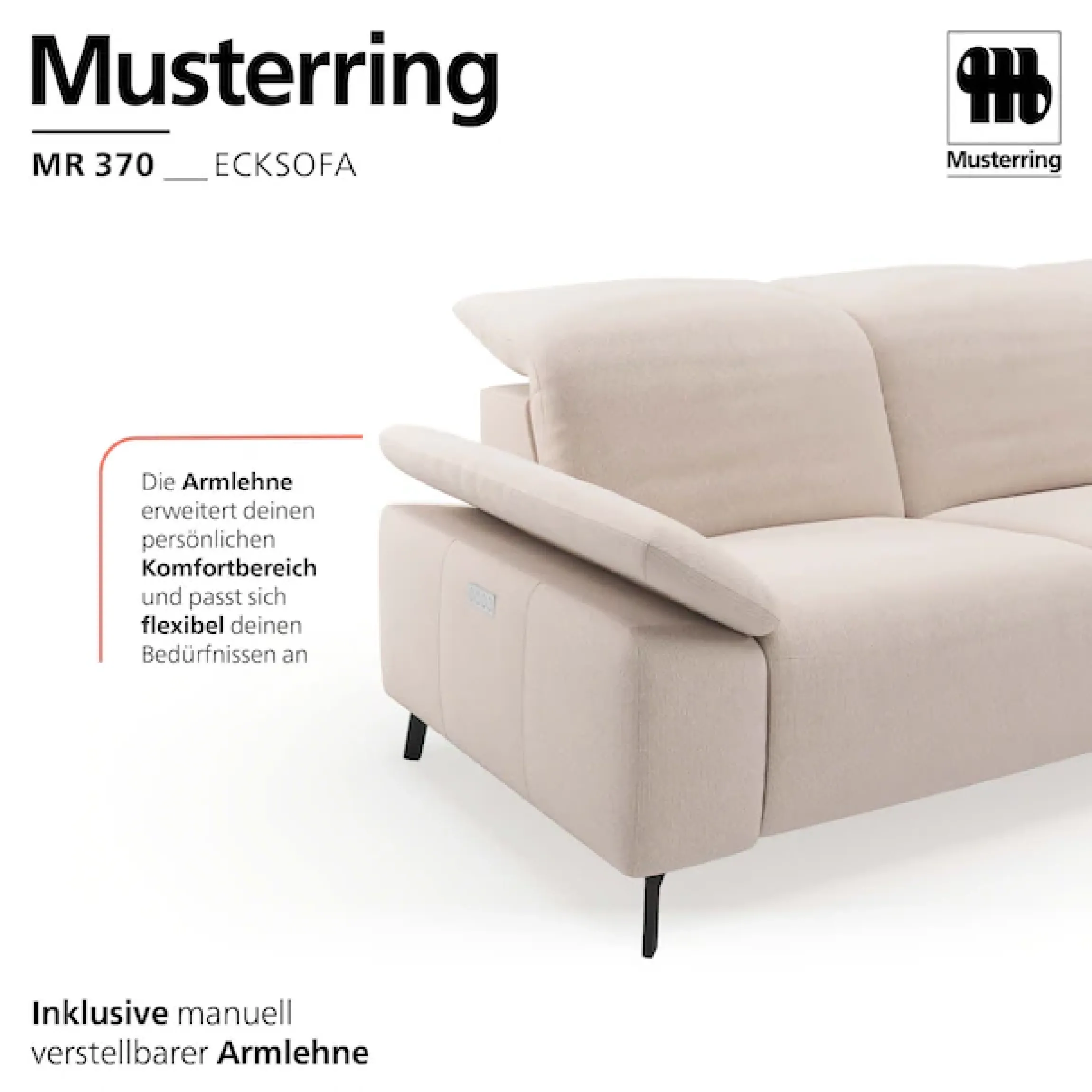 Musterring Ecksofa »MR 370, intelligenter Komfort im modernen Design« Optionale Relaxfunktion, flexible Kopfteile & klappbare Armlehnen
