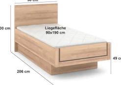 Musterring Holzbett »Sorrent, Bettgestell, Bettrahmen, teilmassiv Eiche« Eiche teilmassiv, Liegehöhenverstellung, Stollenfußteil